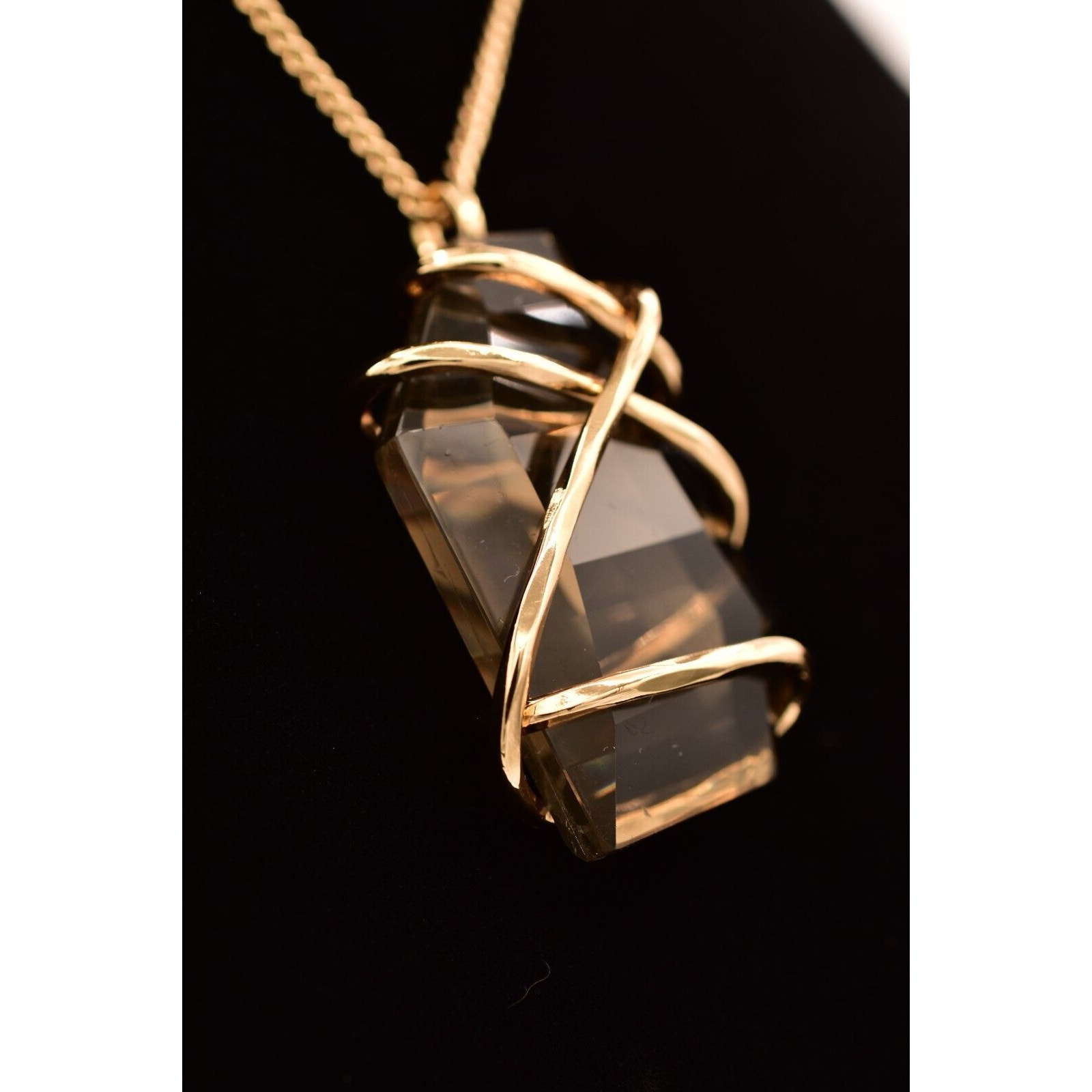 Rlm Soho Crystal Pendant Necklace Chocolate Smokey Gold Tone Chain Signed Binbe 40$